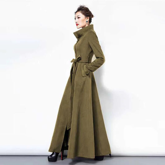 Slim-Fit Woolen Over-the-Knee Coat