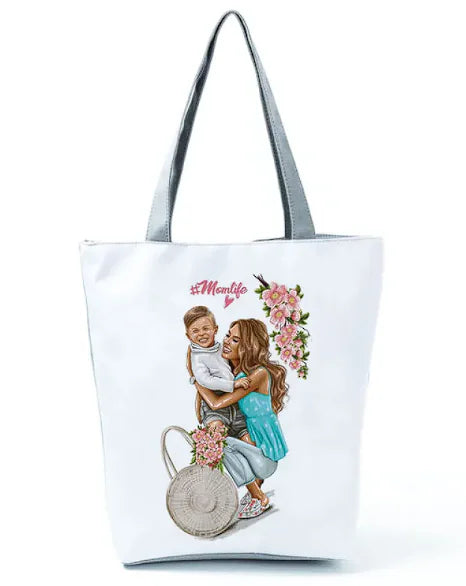 Cute Cartoon Super Mama Print Bag Travel Shoulder